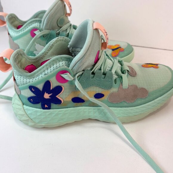 Adidas Harden Vol. 5 J Mint Green Kids Sneakers Size 4.5 Flowers Butterflies - Picture 4 of 11